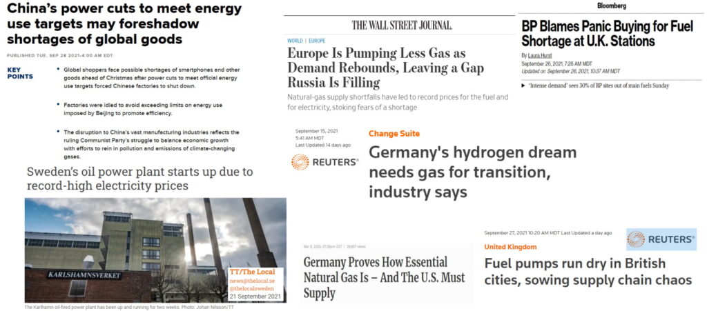 world energy shortage headlines 2021